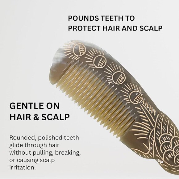 Natural Ox Horn Hair Comb Handmade Detangling Scalp Massage All Hair Types